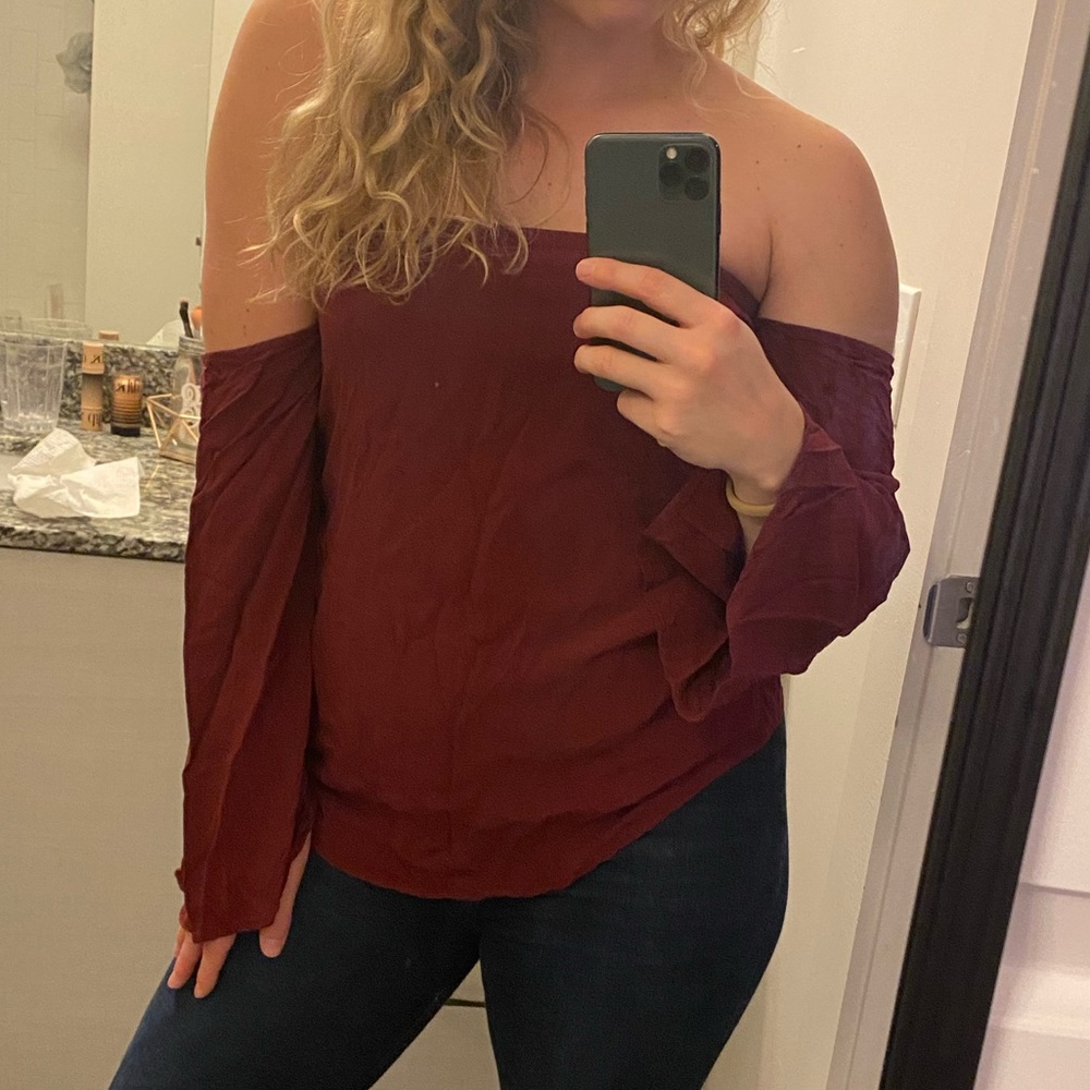 Tobi Off The Shoulder Burgundy Top